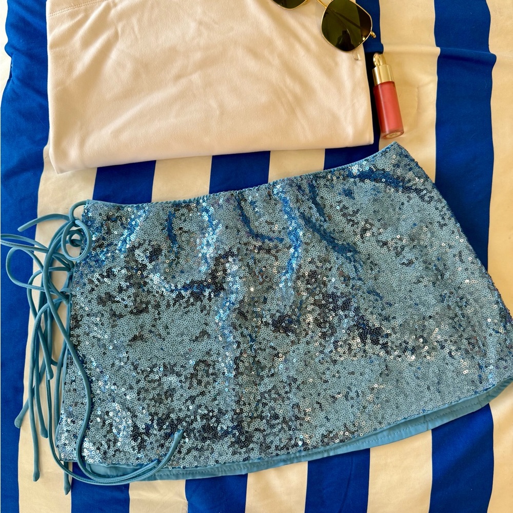 Blue Sequin Mini Skirt